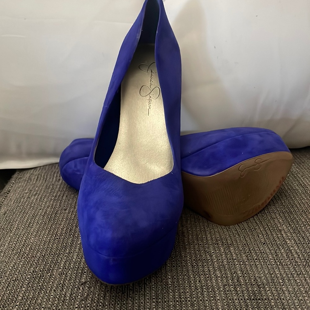 Blue suede Jessica Simpson high heel shoes